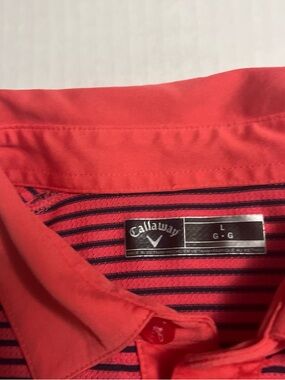 Callaway Coral and Navy Striped Golf Polo